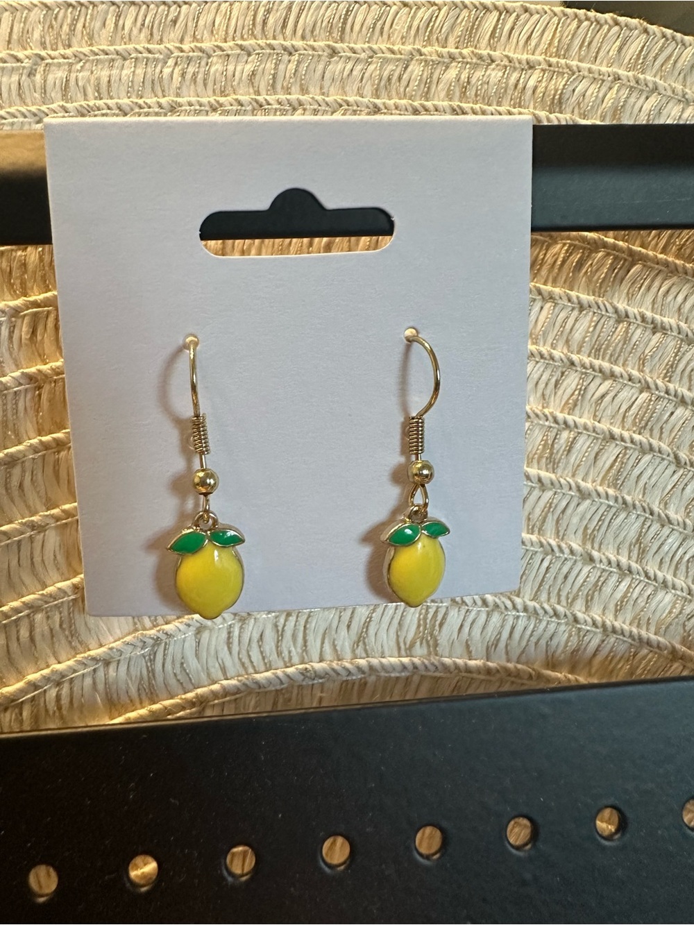 Yellow Lemon Drop Dangle Earrings with Green Leaves - Women Jewelry